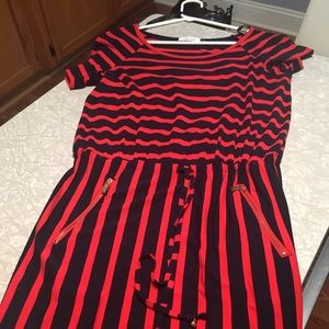 Calvin Klein Orange and navy slinky dress